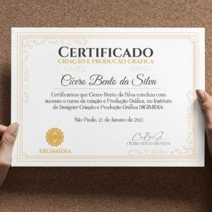 Certificados Couche 250g A4 21x29,7cm 4x1 - Frente Colorido sem Verniz Corte Reto Impressão Laser colorido